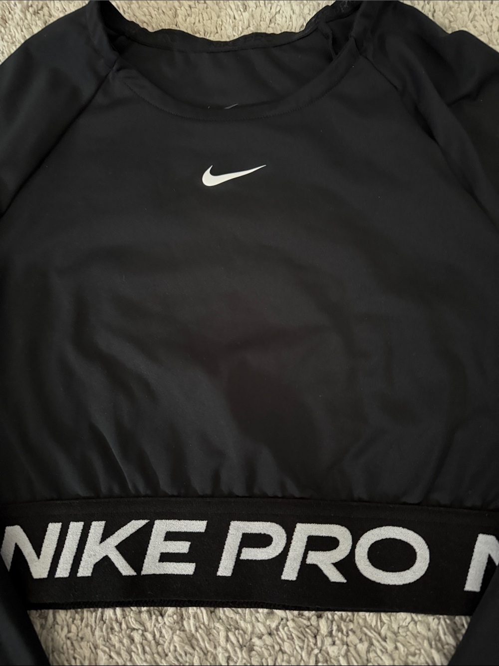 Nike Women's Pro Dri-FIT Cropped Long-Sleeve Top black activewear sporty run Med - Picture 3 of 8